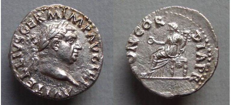 Vitellius - denarius concordia zeldzaam en prachtig! (D2091)