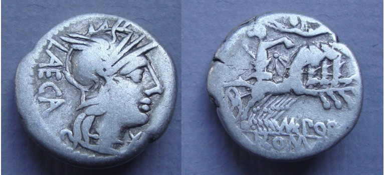Romeinse republiek - denarius P. Porcius Laeca 125 v. Chr. (F2252)