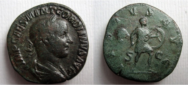 Gordianus III - VIRTVS Sestertius  ZELDZAAM! (JA2265)