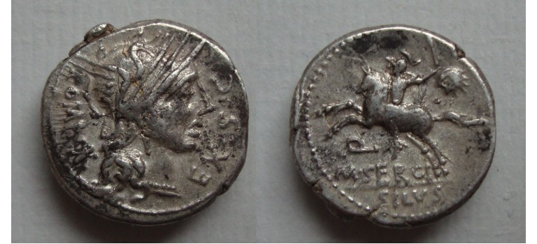 Romeinse republiek - denarius Sergius Silus 116-115 v. Chr. (JA2274)