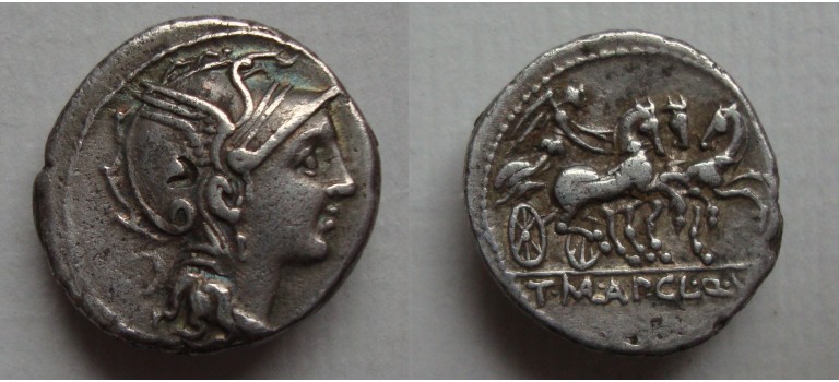 Romeinse republiek - denarius  Claudius Pulcher driespan 111-110 v. Chr. (JA2275)