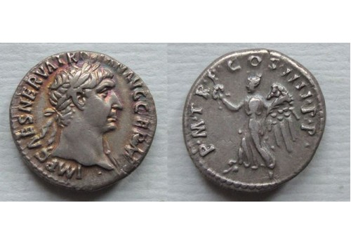 Trajanus- denarius Victoria gouden toning!   (N2020)