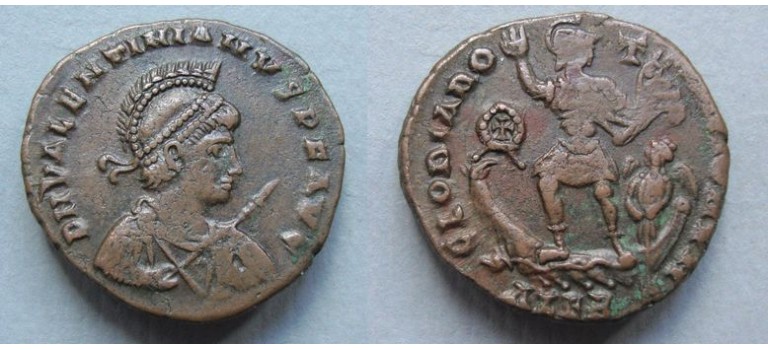 Valentinian II -  emperor on a galley RARE variety  (N2056)