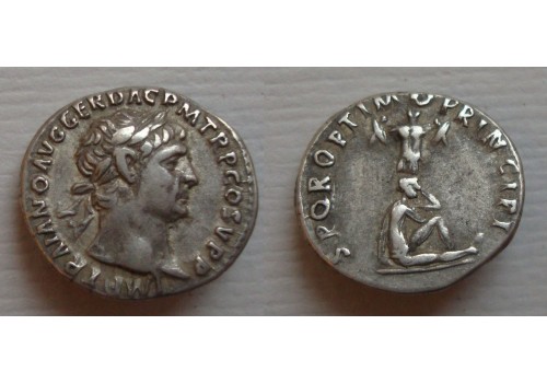 Trajanus - denarius overwinning op de Daciers SCHAARS (D2125)