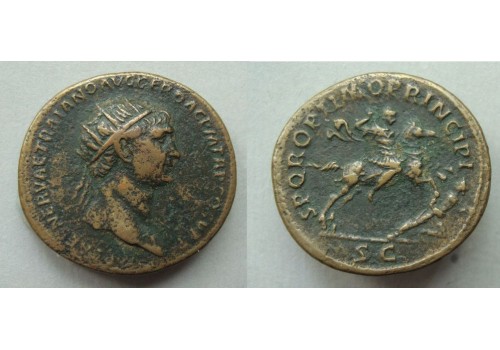 Trajanus - Dupondius keizer als ruiter (JUN2072) 