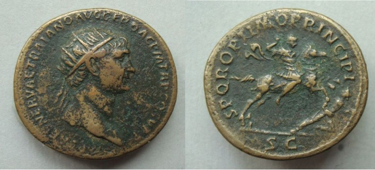 Trajanus- Dupondius OPTIMO PRINCIPI horseman (JUN2072)