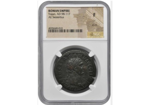 Trajanus- Sestertius pax in NGC-houder 35 mm! (S2080)