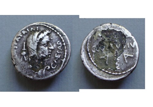 Julius Caesar - fourree denarius met portret van Caesar zeldzaam! (JUL2017)