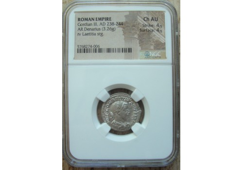 Gordianus III - Laetitia denarius ZELDZAAM met NGC-keuring (JUN2091)