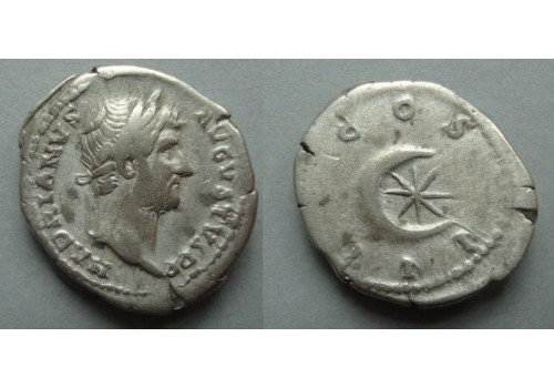Hadrianus  - denarius halve maan met een ster, Turkse vlag!!!!! (AP2008)