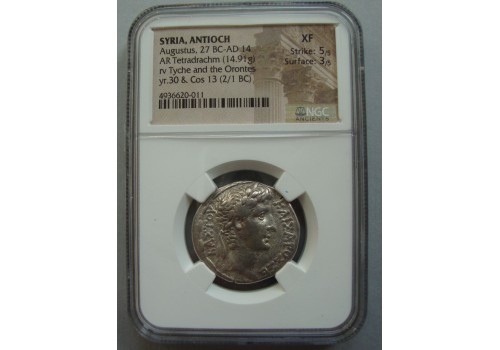 Augustus - Tyche en Orontes Tetradrachm NGC-keuring in hoesje (AP2037)