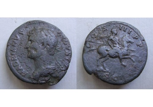 Hadrianus  -  As Hadrianus op paard met speer zeldzame buste naar links! (ME2085)