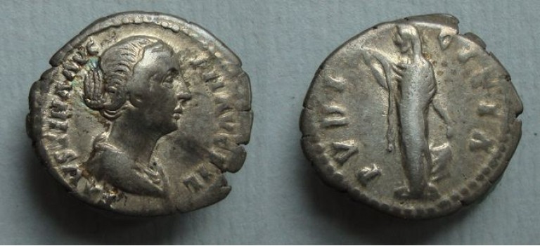 Faustina jr - denarius PUDICITIA mooi portret en schaars (JUN1808)