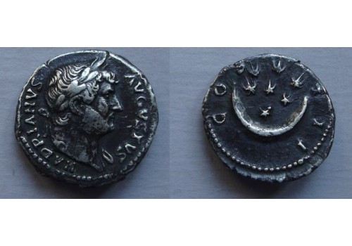 Hadrianus  - denarius halve maan met sterren! (AP2151)
