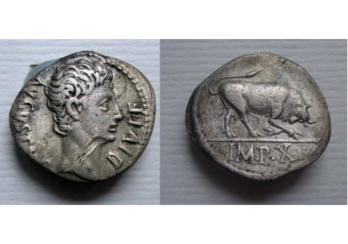 Augustus - denarius stier (JUN2159)