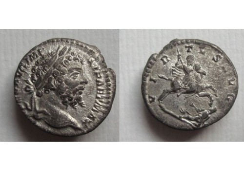 Septimius Severus - denarius Keizer op paard speert vijand ZELDZAAM  (N2119)