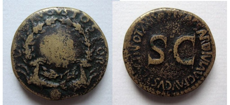 Tiberius - sestertius met schild, interessant ZELDZAAM! (N2120)