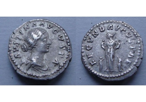 Faustina jr - FECUNDITAS denarius met 4 kinderen! (MA2004)