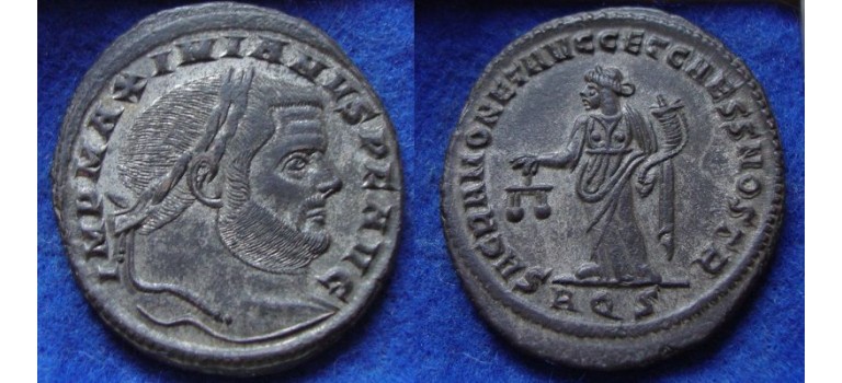 Maximianus  - silvered Follis Sacra Monet AQUILEA (N1983)