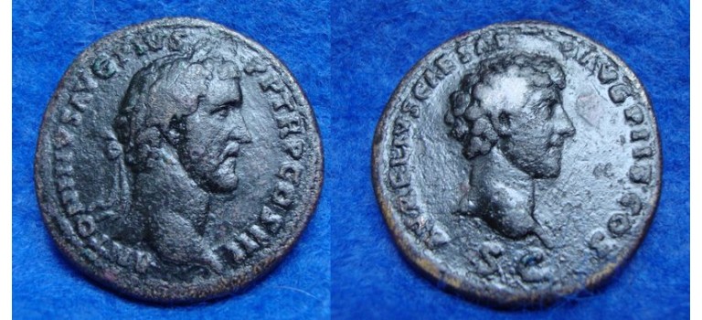 Antoninus Pius - SESTERTIUS Keerzijde MARCUS AURELIUS dynastische uitgave SCHAARS (AU1926)