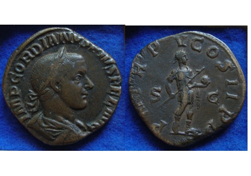 Gordianus III- SESTERTIUS Keizer met Globus BIJNA PRACHTIG  (JUL1920)