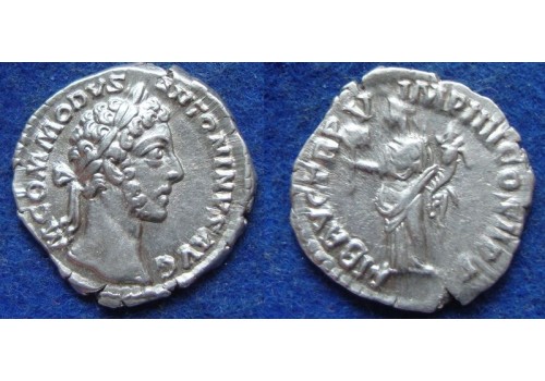 Commodus denarius LIBERALITAS mooi portret! (ME1942)