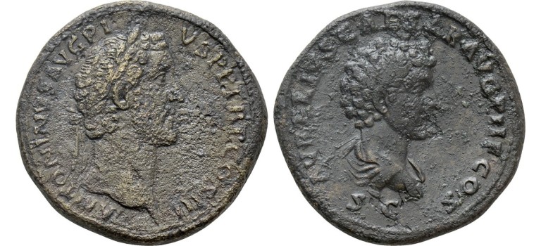 Antoninus Pius - SESTERTIUS Keerzijde MARCUS AURELIUS dynastische uitgave SCHAARS (JA21131)