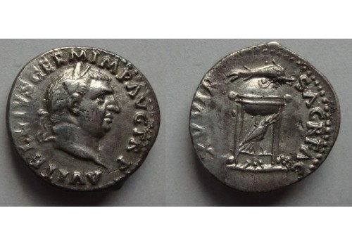 Vitellius - denarius driepoot met dolfijn en raaf zeldzaam! (JA2166)