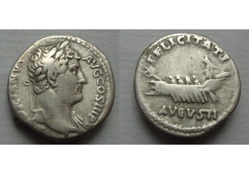 Hadrianus  - Denarius Galjoen reis-serie (F21107)