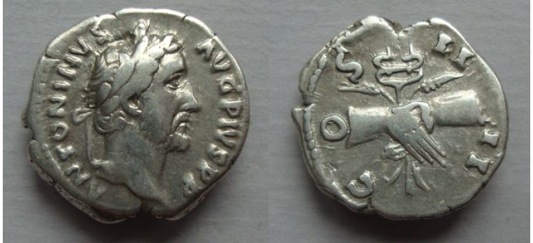 Antoninus Pius - handdruk met godenstaf (F2183)