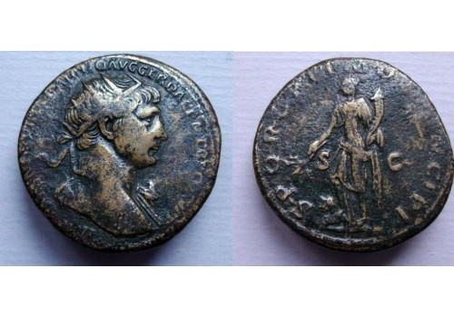 Trajanus - Dupondius PAX buste niet in RIC! (JA21147)