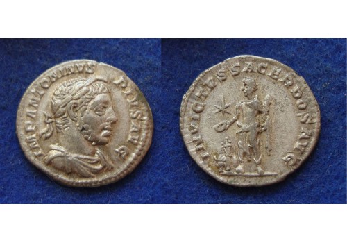 Elagabalus- denarius INVICTVS SACERDOS mooi! (ME1801) 