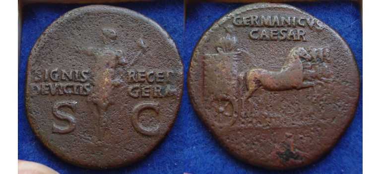 GERMANICUS AS - Germanicus in quadriga scarce (ME1813) GERMANICUS AS - Germanicus in quadriga scarce (ME1813)