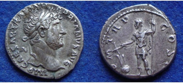 Hadrian  - denarius emperor with rudder (D1825)