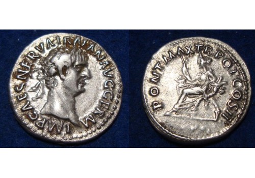 Trajanus - denarius Pax prachtige munt en schaars (D1830)