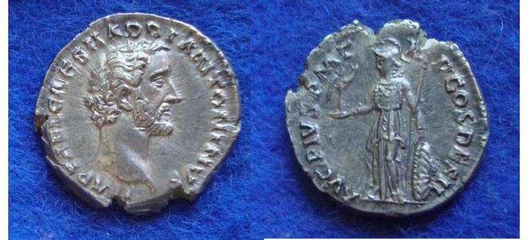 Antoninus Pius - MINERVA denarius prachtig, vroeg portret! (JUL1803)