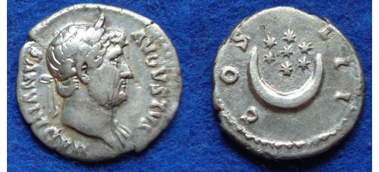 Hadrian  - denarius crescent and 7 stars !!!!!! (AU1823)