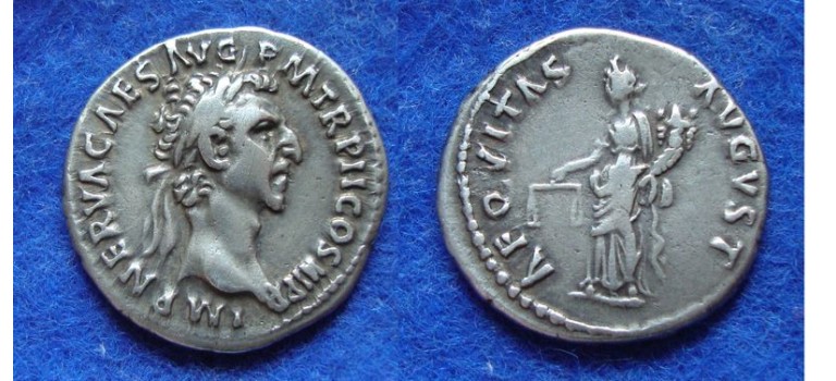 Nerva - denarius AEQVITAS, portrait!  (AU1830)