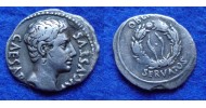 Augustus - denarius BURGERKROON zeer zeldzaam (F1818)