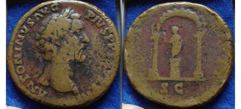 Antoninus Pius - Sestertius Tempel zeldzaam! (JA1848)