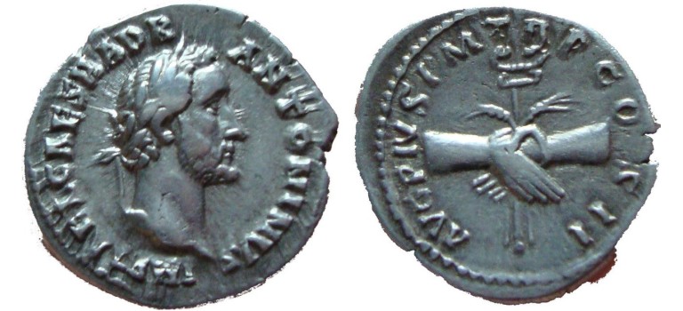 Antoninus Pius - Handshake scarce early coin not in RIC (S1732)