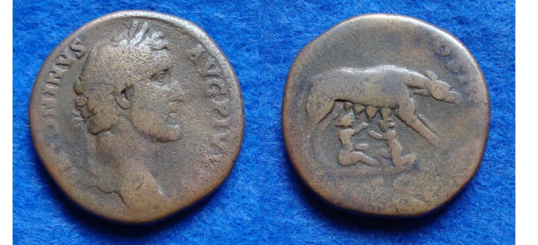 Antoninus Pius- Remus and Romulus sestertius RARE! (N1730)