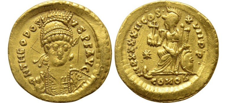 Theodosius II - SOLIDUS GOLD Constantinopolis (AU1727)