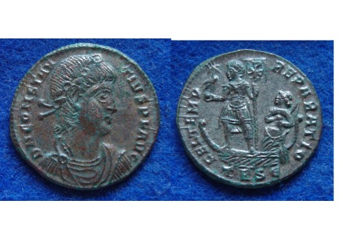 Constantius II - FEL TEMP keizer op gallei! Thessalonica verzilverd  (AP1709)
