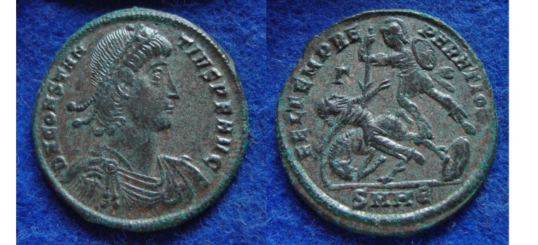 Constantius II - fallen horseman, Thessalonica SILVERED mint state!  (AP1711)