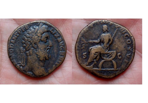 Commodus SESTERTIUS keizer in toga op curulische stoel schaars!!!!!! (JU1625)