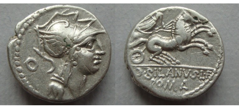 Romeinse republiek - denarius Junius Silanvs 91 v. Chr. (AP2246)