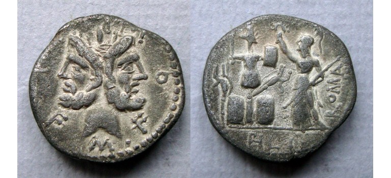 Romeinse republiek - denarius M. Fiurius 120 v. Chr. overwinning op de Galliërs (AP2249)