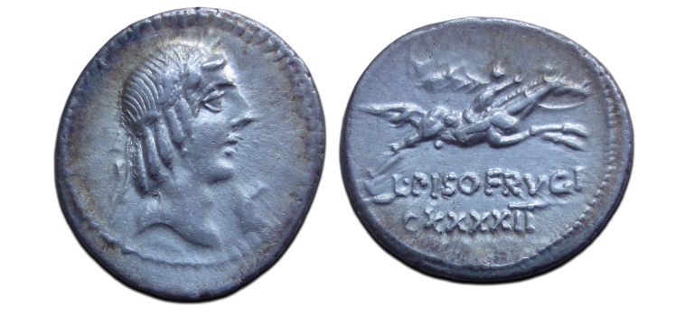 Romeinse republiek - denarius L. Piso Frugi 90 v. Chr. (AP26125)