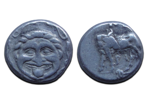 GRIEKSE MUNTEN - Gorgoneion met stier hemidrachme!  (AP26127)